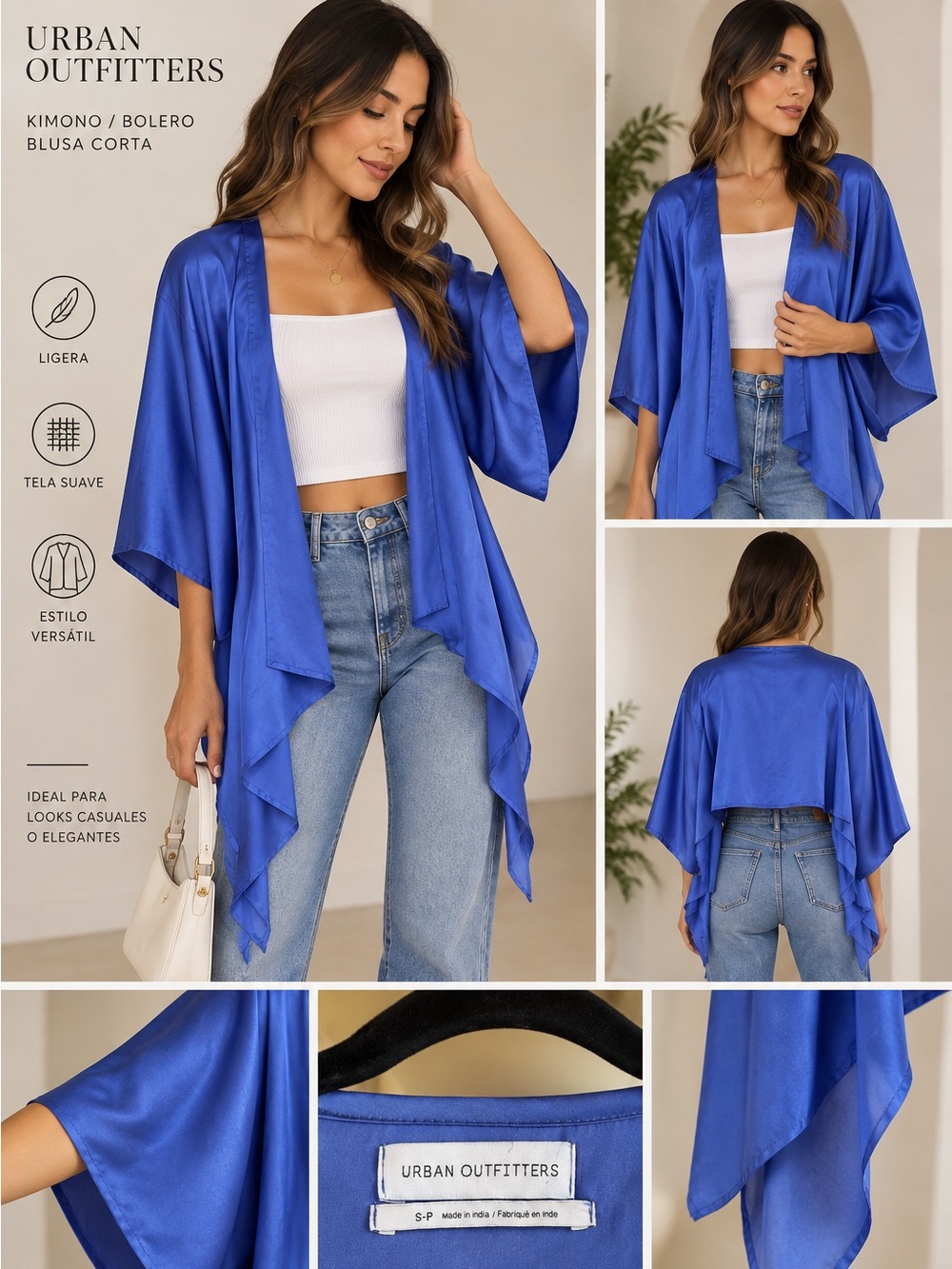 Urban Outfitters Cobalt Satin Kimono Shrug